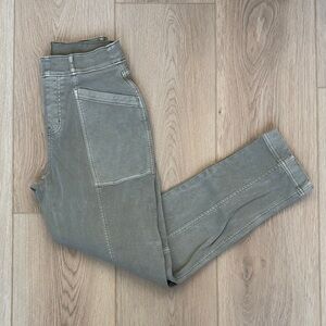 SPANX Twill Slim Straight Pants in Olive Green Gray